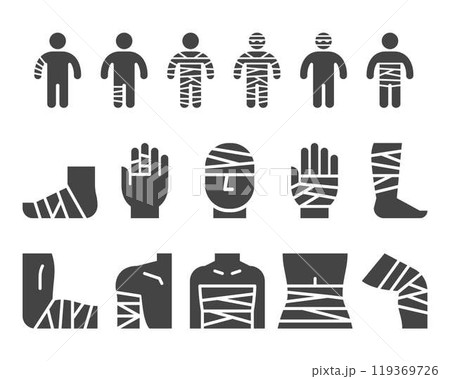 injury with bandage solid icon set injury with bandage solid icon set 119369726
