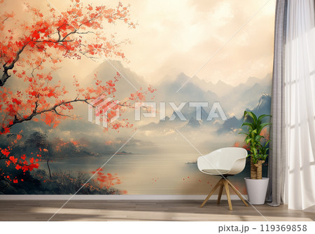 Serene Landscape Mural in Modern Room 119369858