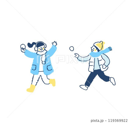 雪玉で遊んでいる男の子と女の子 雪玉で遊んでいる男の子と女の子 119369922