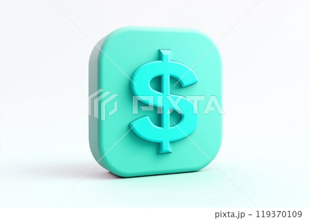 A teal 3D dollar sign on a square block with smooth edges, standing on a light background 119370109