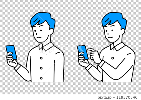 一組持有智慧型手機的休閒男士（持有/操作） 119370340