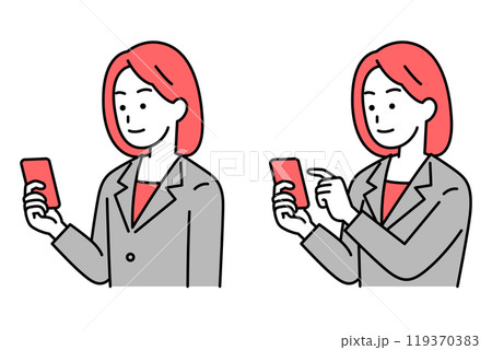スマートフォンを持っているスーツの女性のセット（持つ/操作） 119370383