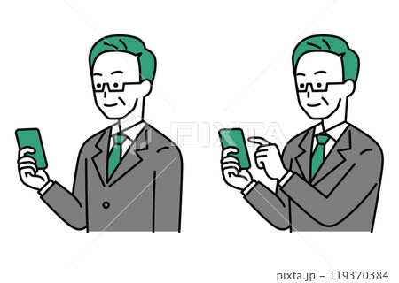 スマートフォンを持っている中年のスーツの男性のセット（持つ/操作） 119370384