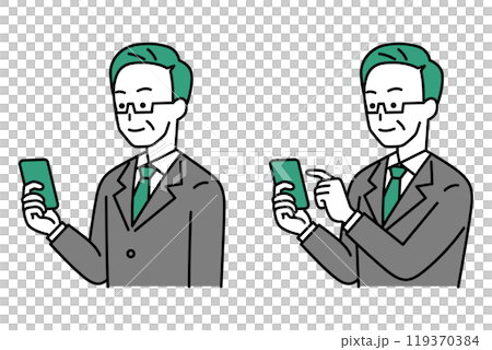 スマートフォンを持っている中年のスーツの男性のセット（持つ/操作） 119370384