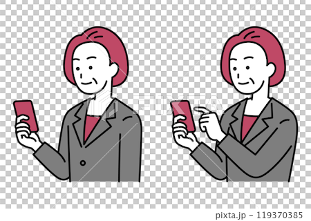 A set of middle-aged women in suits holding (holding/operating) smartphones 119370385