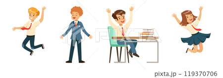 Cute Boy and Girl Character in School Uniform Vector Set 119370706