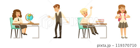 Cute Boy and Girl Character in School Uniform Vector Set Cute Boy and Girl Character in School Uniform Vector Set 119370710