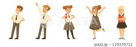 Cute Boy and Girl Character in School Uniform Vector Set 119370711