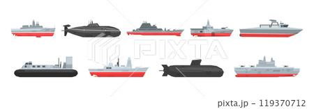 Military Boats and Different Type of Naval Combat Ship Vector Set Military Boats and Different Type of Naval Combat Ship Vector Set 119370712