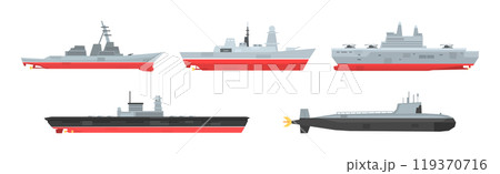 Military Boats and Different Type of Naval Combat Ship Vector Set Military Boats and Different Type of Naval Combat Ship Vector Set 119370716