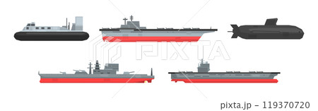 Military Boats and Different Type of Naval Combat Ship Vector Set 119370720