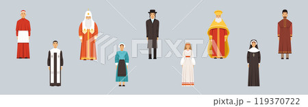 Religious People Different Character Man and Woman Standing Vector Set 119370722