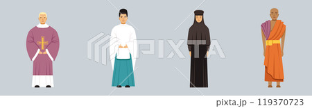 Religious People Different Character Man and Woman Standing Vector Set 119370723