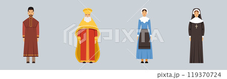 Religious People Different Character Man and Woman Standing Vector Set 119370724