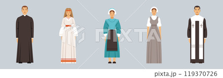 Religious People Different Character Man and Woman Standing Vector Set 119370726
