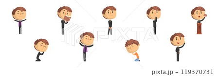 Funny Catholic Man Priest with Cross and Bible Vector Set 119370731