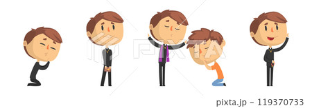 Funny Catholic Man Priest with Cross and Bible Vector Set 119370733