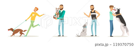Happy Man Character Pet Owner with Their Favorite Animal Vector Set Happy Man Character Pet Owner with Their Favorite Animal Vector Set 119370750