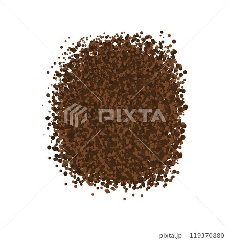 Coffee ground speckles powder, cocoa top view. Grainy bean with particles textured stain. Brown chocolate dust. grains and granules shape 119370880