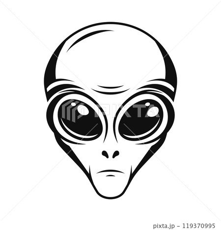 Alien Face Monochrome Icon on White Background. Vector Alien Face Monochrome Icon on White Background. Vector 119370995