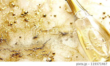 Festive celebration with champagne and golden glitter for luxurious decor and party themes 119371467
