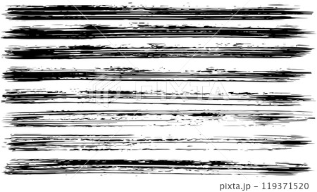Texture with horizontal dry brush strokes, background with wide grunge stripes, abstract black paint brush and strokes, stripes pattern background, black rectangular long strokes drawn with wide brush 119371520