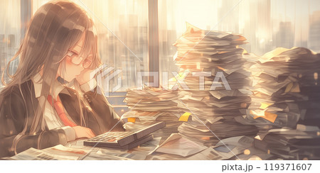 残業する女の子 119371607