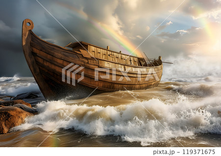 Noahs Ark, the vessel from the Genesis flood narrative by which God saves Noah. 119371675