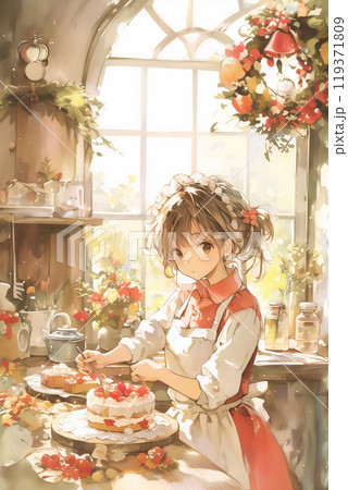 ケーキを作る女の子 119371809