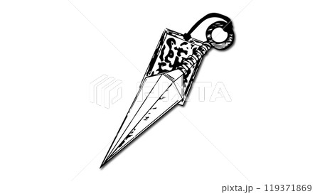 Kunai icon with stamp on white background, traditional Japanese throwing dagger, Japanese ninja small blade, sharp anime kunai with spell, hand drawn ink ninja weapons Kunai icon with stamp on white background, traditional Japanese throwing dagger, Japanese ninja small blade, sharp anime kunai with spell, hand drawn ink ninja weapons 119371869