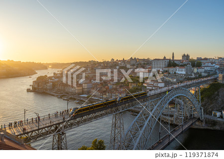 Porto City, Douro River and Dom Luis bridge I with Tram at Sunset Porto City, Douro River and Dom Luis bridge I with Tram at Sunset 119371874