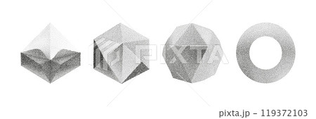 Cube, cylinder, triangle, rhombus with grainy dot texture. 119372103