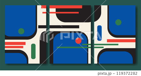 Vintage retro Bauhaus poster design collection. Minimalist poster flat geometric art postcards. Vintage retro Bauhaus poster design collection. Minimalist poster flat geometric art postcards. 119372282