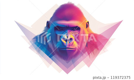 Colorful Geometric Stylized Design of a Gorilla Face on White Background Colorful Geometric Stylized Design of a Gorilla Face on White Background 119372375