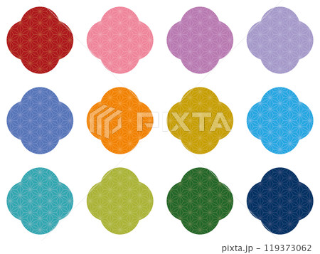 和風　あしらい　フレーム　花　麻の葉　カラフル　セット	 119373062