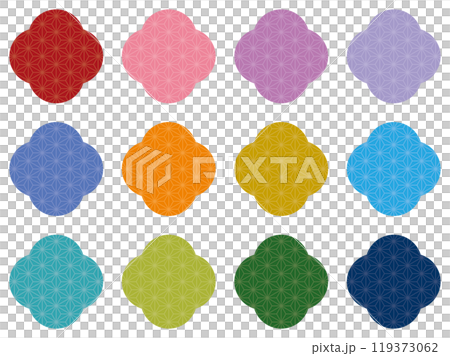 和風　あしらい　フレーム　花　麻の葉　カラフル　セット	 119373062