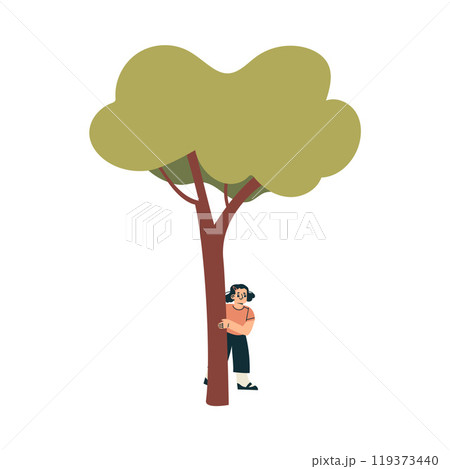 Playful Little Girl Hide Behind Tree Enjoying Summer Vector Illustration Playful Little Girl Hide Behind Tree Enjoying Summer Vector Illustration 119373440