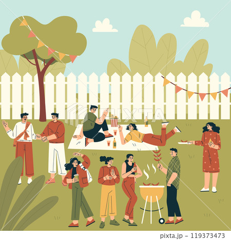 People Relaxing in Nature in the Park Have Barbecue Vector Illustration 119373473