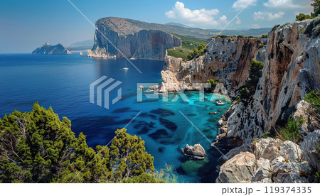 Greece vacation holiday, sunny seaside town background wallpaper backdrop. Travel destination, resort, beautiful nature view, panorama 119374335