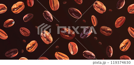 Roasted coffee bean pattern background wallpaper backdrop. Dark, Fresh, caffeine, illustration, brown colors, brew, brewing process 119374630