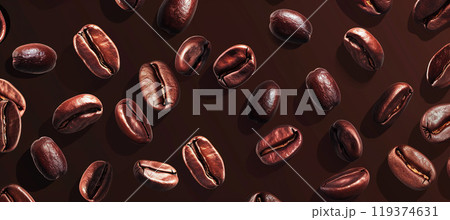 Roasted coffee bean pattern background wallpaper backdrop. Dark, Fresh, caffeine, illustration, brown colors, brew, brewing process 119374631