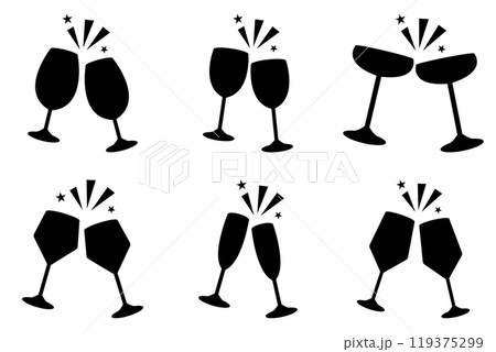 ワイン 乾杯 イラスト ベクター 黒 シルエット ワイン 乾杯 イラスト ベクター 黒 シルエット 119375299