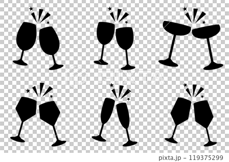 ワイン 乾杯 イラスト ベクター 黒 シルエット ワイン 乾杯 イラスト ベクター 黒 シルエット 119375299