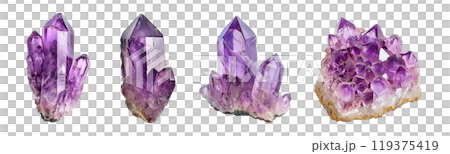 Amethyst crystal, gemstone, gem, mineral specimen PNG set bundle transparent background isolated graphic resource cutout. Lapidary, healing, geology, rockhounding, collecting Amethyst crystal, gemstone, gem, mineral specimen PNG set bundle transparent background isolated graphic resource cutout. Lapidary, healing, geology, rockhounding, collecting 119375419