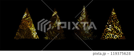Golden spruce. Happy new year . hand drawing. Not AI, Vector illustrations. 119375628