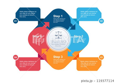 Colored circle infographic. Circular sequence of works. Colored circle infographic. Circular sequence of works. 119377114