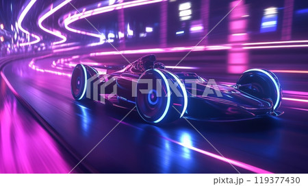 A sleek, high-tech race car speeds through a...のイラスト素材 [119377430] - PIXTA