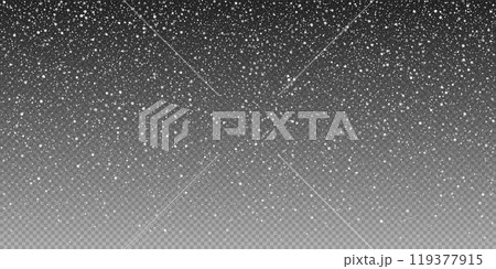 Frosty snowflakes falling on transparent background. Winter vector snowfall for Christmas snow scene 119377915