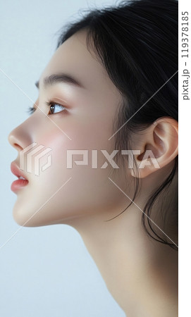 Young woman showing her perfect skin is posing in profile 119378185