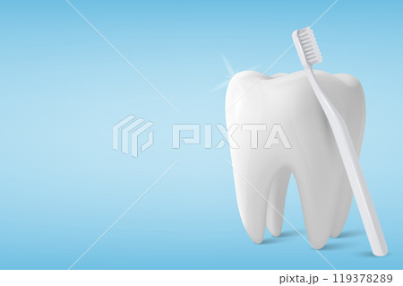Vector 3D Realistic Tooth with Toothbrush. Tooth Cleaning, Dental Care, Hygiene. Tooth Illustration for Dental Care, Health, Oral Care Concept. Vector Tooth and Toothbrush Design Vector 3D Realistic Tooth with Toothbrush. Tooth Cleaning, Dental Care, Hygiene. Tooth Illustration for Dental Care, Health, Oral Care Concept. Vector Tooth and Toothbrush Design 119378289